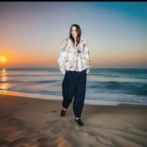 ZARA Women's ZW Collection Faux Fur Short Short Coat(Ecru+Black, US XS/EUR XS)